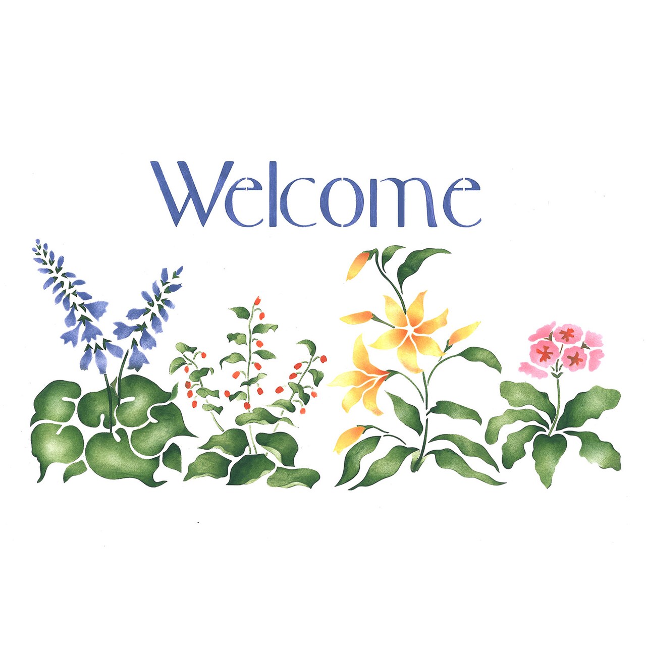Hosta Flower Welcome Sign Wall Stencil | 2537 by Designer Stencils | Word & Phrase Stencils | Reusable Art Craft Stencils for Painting on Walls, Canvas, Wood | Reusable Plastic Paint Stencil for Home Makeover | Easy to Use & Clean Art Stencil